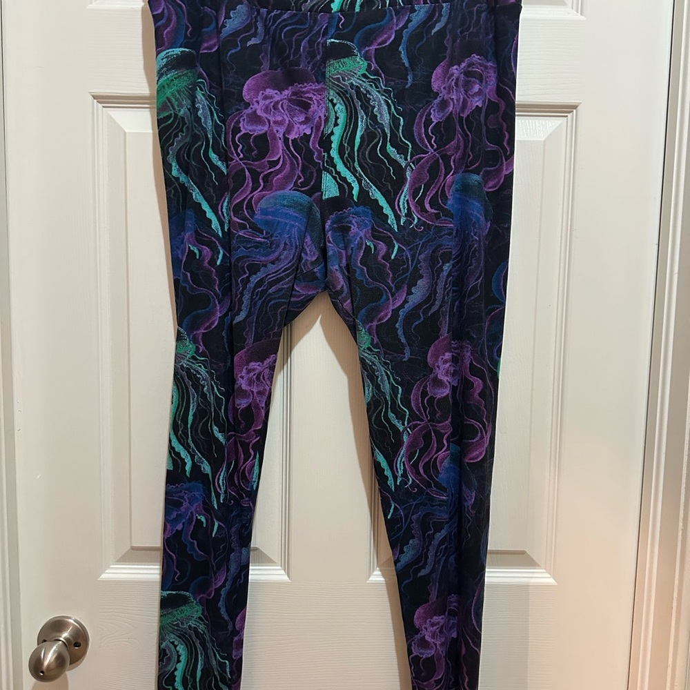 LuLaRoe Purple and Green Patterned Leggings